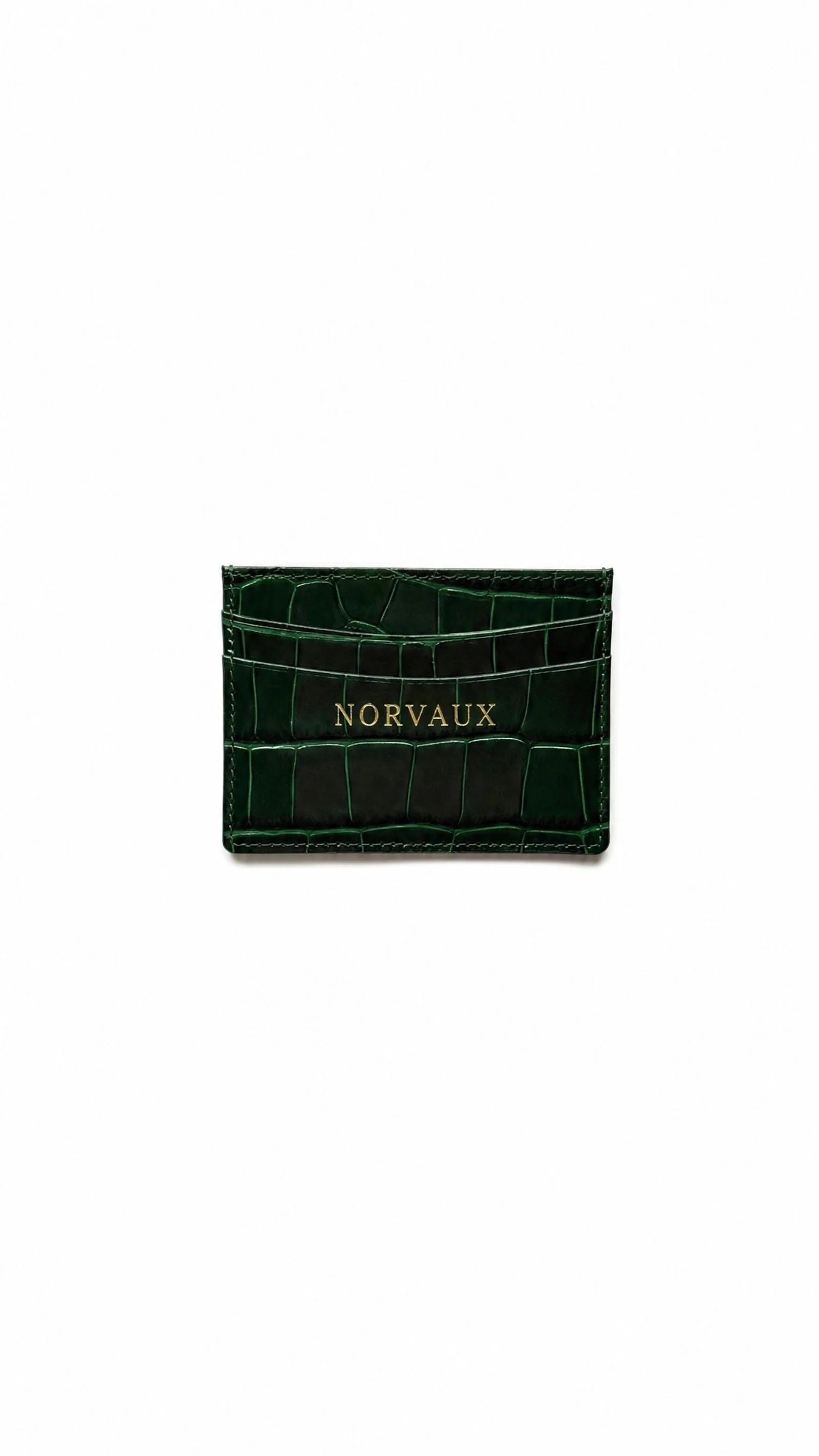 CROVÉ Emerald front view, four card slots and the gold NORVAUX stamp
