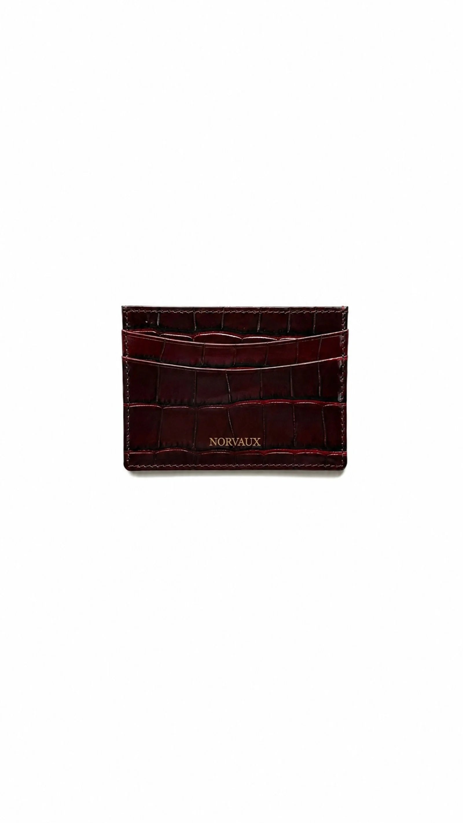 CROVÉ Rubis cardholder in deep ruby-red crocodile-embossed calf
